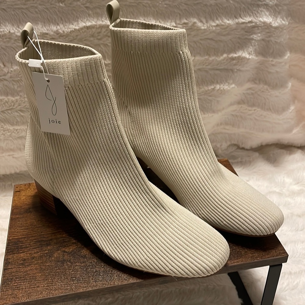 NWT-Joie Neely Cream Rib Knit Sock Heeled Ankle Boots Booties Women’s Si…